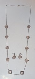 M.M.A.International 36' Sterling Silver Star Necklace And Earrings