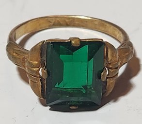 Antique Art Deco Gold Plated Ring With Green Stone Size 5 1/2