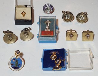 Collection Of Elks Lodge Pins And Cuff Ilinks And A 1984 Bational Convention Money Clip