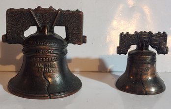 Copper Finished Cast Iron  Liberty Bell Stilll Bank And White Metal Librty Bell