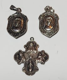 Three Sterling Silver Religious Pendants