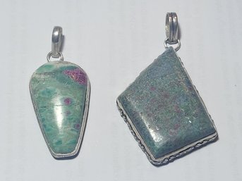 Two Hand Crafted Sterling Silver And Ruby Fuchite Pendants (1 As Is)