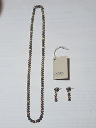 Dobbs Boston 18' Sterling Silver And 14 Karat Gold Necklace With Matching Earrings