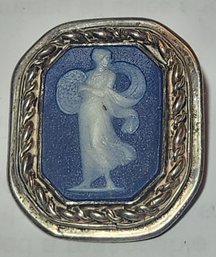 Sterling Silver Brooch With Blue Jasperware Insert