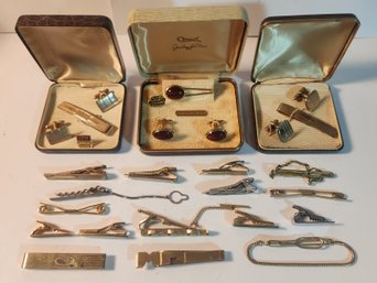 16 Vinrage Tie Clips With Three Cuff Link And Tie Clip Sets