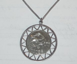 20' Sterling Silver Chain With Engraved Pisces Pendant