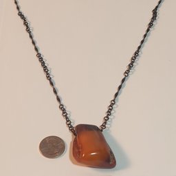 28' Chain With Large Amber Pendant