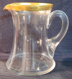 Hand Blown Gold Banded Water Pitcher With Applied Handle