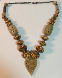 24' Beaded Necklace With Siapstone Carvings