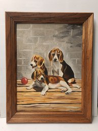 Signed Oil On Board Of Three Beagles