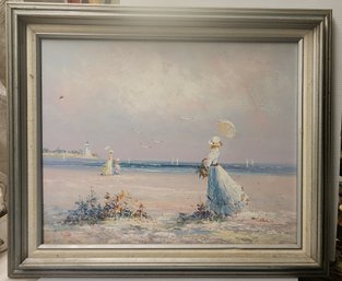 Oil Painting Of Ladies At The Seashore Signed Miller