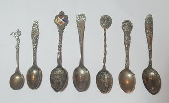 7  Piece Commemorative Spoon Lot  6 Sterling Silver 2 Plated
