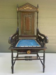 C1860s Civil War Era Folk Art Arm Chair With Hand Carved Accents