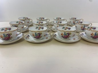 12 Mid 20thC Dresden Style  Noritake Japan Dresdoll Pattern Cups & Saucers