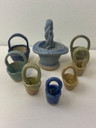 (8) Mid Century Glazed Studio Pottery Small Baskets