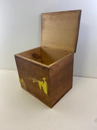 19thC Pine Wood Box With Traces Of A Label Cut Nails