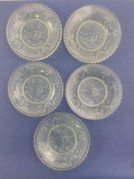 (5) 20thC Flint Glass Double Heart W/ Lyres Cup Plates Clambroth