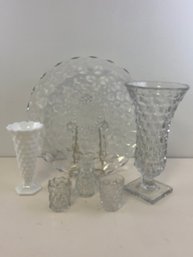 6pcs. Fostoria American Elegant Glass Vase Milk Glass  Footed Tray Shaker Toothpick Shot Glass