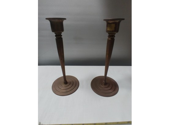 Pair Of Brass Arts And Crafts Candlesticks