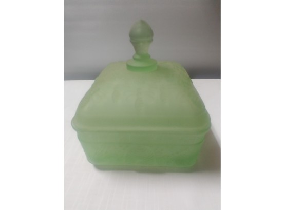 Green Camphor Glass Covered Dish
