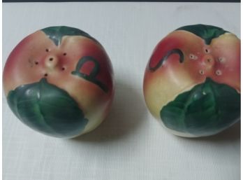 Large Pair Of Pottery Apple Salt And Pepper Shakers