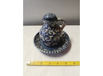 Dorchester Pottery Fiddlehead Scroll Cruet With Stopper And Under Plate