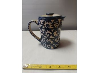 Covered Dorchester Fiddlehead Scroll Pottery Pitcher