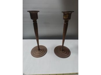 Pair Of Brass Arts And Crafts Candlesticks