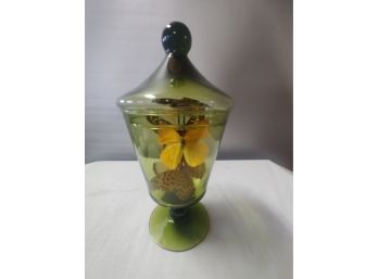 Avocado Green Jar With Butterflies