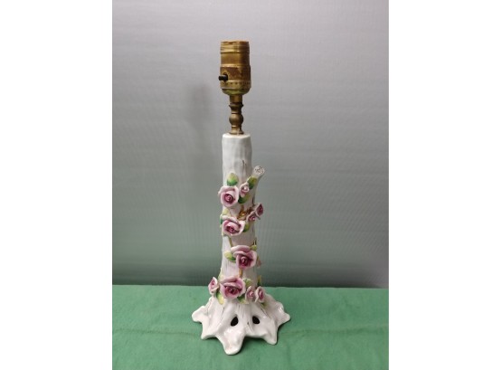Vintage Japanese Floral Decorated Tree Trunk Lamp Base