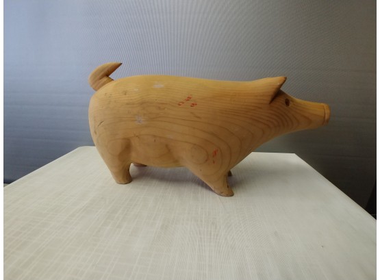 Carved Wooden Pig With Glass Eyes