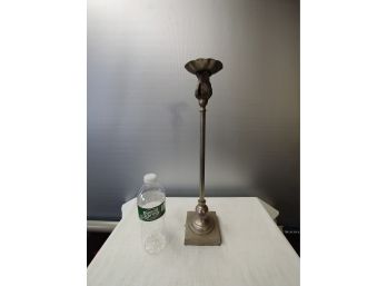 Unusual Tall Brass Candlestick With Silver Finish