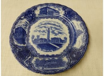 English Flow Blue Commemorative Plate Of Springfield Massachusetts