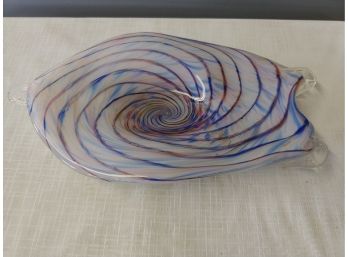 Mid-century Red White And Blue Status World Murano Glass Candy Dish With Gold Dust