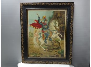Colorful Lithograph Of Saint George Slaying The Dragon