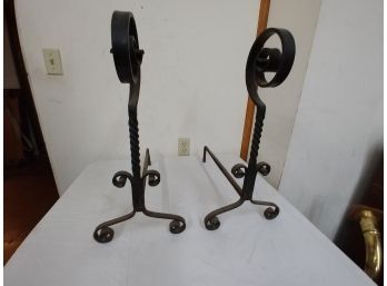 Pair Of Fancy Wrought Iron Andirons
