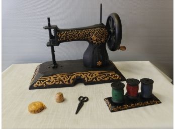 Cast Iron Sewing Machine Display With Accessories