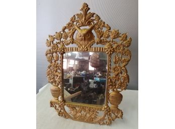Unusual Victorian Cast Iron Framed Mirror Opposing Urns Of Flowers Surrounding The Frame With Owl