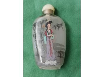 Chinese Snuff Bottle With Jade Stopper