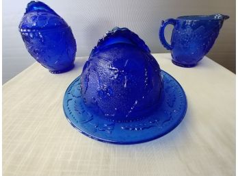 3-piece Cobalt. Blue. Pattern Glass Set