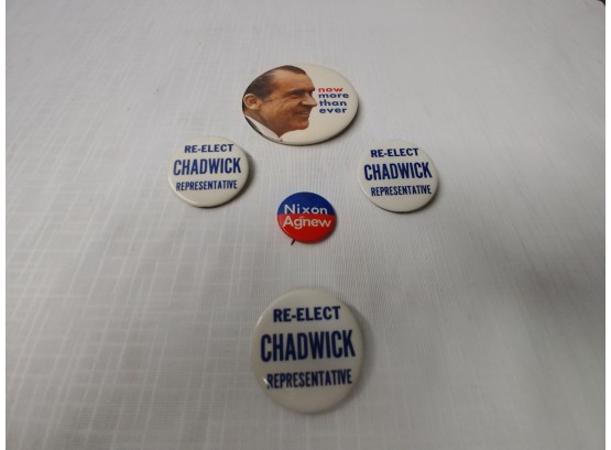 Five Political Pinback Buttons To Include Large Richard Nixon With Now More Than Ever Slogan