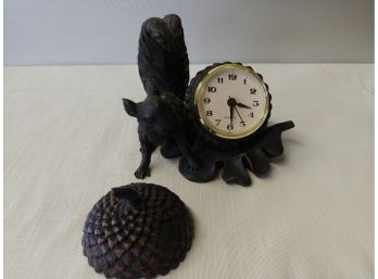 Plastic Resin Squirrel With Large Acorn Desk Clock