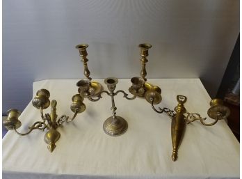 Brass Sconce And Candle Holder Lot