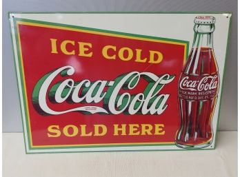 Ice Cold Coca-Cola Sold Here Tin Advertising Sign