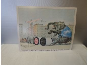 Willimantic Thread Embossed Tin Advertising Sign With Jumbo The Elephant
