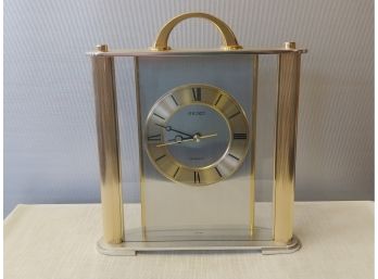 Seiko Brass Tone And Brushed Aluminum Mantel Clock