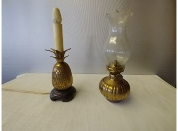Brass Pineapple Lamp And Small Brass Kerosene Lamp