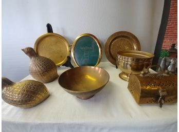 8 Piece Brass Lot To Include Ornately Decorated Indian Bowl