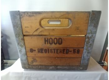 Antique Metal Bound Wooden Hood Milk Crate