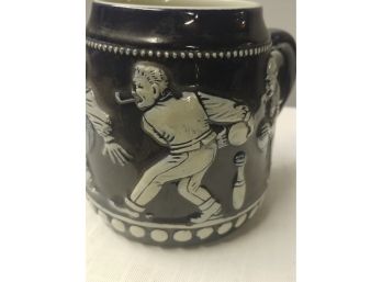 Navy Blue German Beer Mug Depicting Bowler